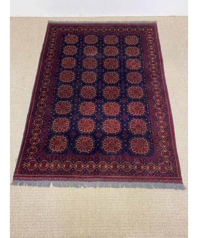 Appraisal: Turkmen contemporary wool center hall carpet with deep blue field