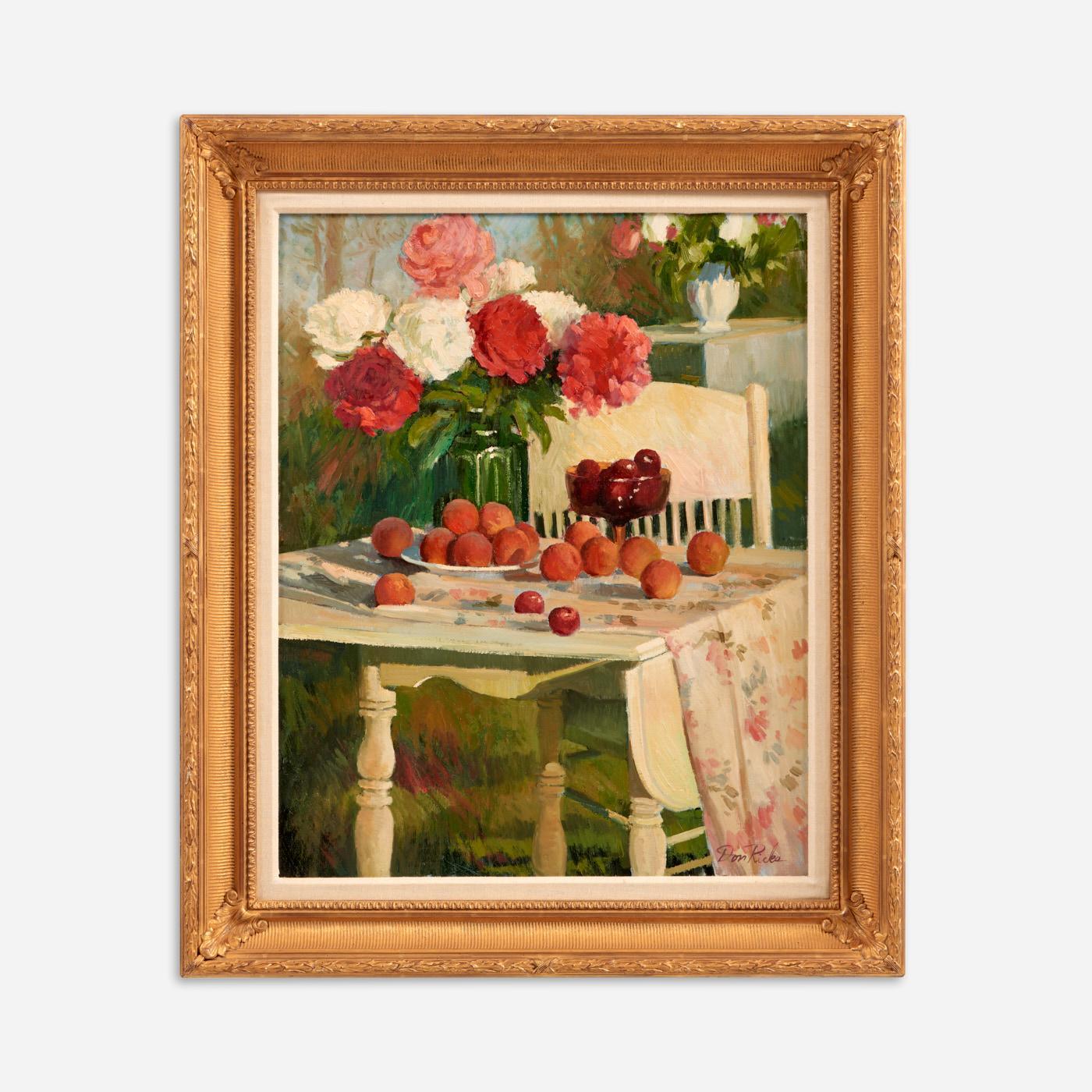 Appraisal: DON RICKS PEACHES PLUMS AND PEONIES OIL ON CANVAS Don