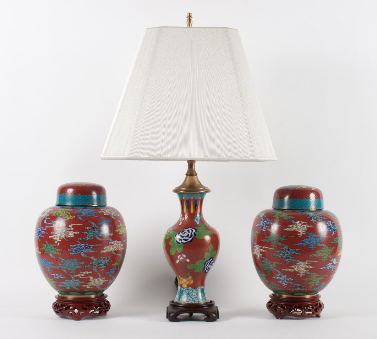 Appraisal: Pr Chinese cloisonne enamel ginger jars and lamp pair ginger