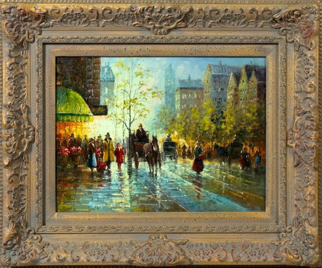 Appraisal: French School st Century Parisian Street Scene with Horse Drawn