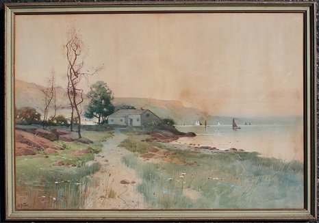 Appraisal: HARTSON Walter C American - Shoreline Scene with Boats W