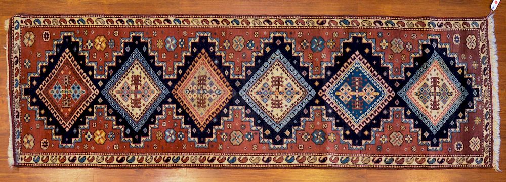 Appraisal: Caucasian Kazak Design Runner x second half- th century wool