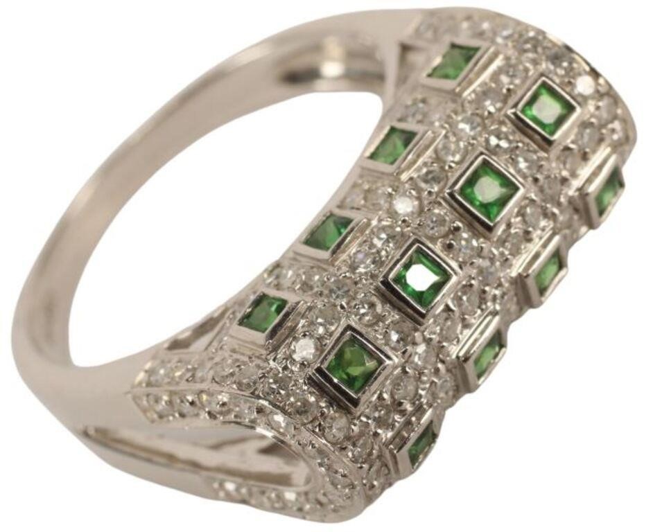 Appraisal: Estate kt white gold ring top pave set with emeralds