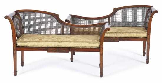 Appraisal: A PAIR OF LATE TH CENTURY PAINTED MAHOGANY SETTEES Each