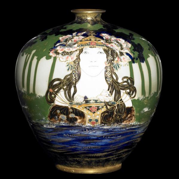 Appraisal: RIESSNER STELLMACHER KESSEL AMPHORA Exceptional Art Nouveau porcelain vase finely