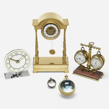 Appraisal: COLLECTION OF FIVE CLOCKS brass gilt metal chrome-plated metal marble