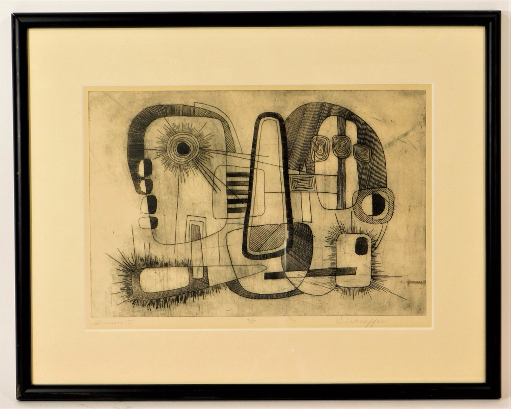 Appraisal: C SCHAEFFER MODERN ABSTRACT GEMINI II ETCHING United States th