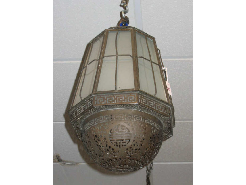 Appraisal: ASIAN HANGING LIGHT FIXTURE Of tapering octagonal form showing pierced