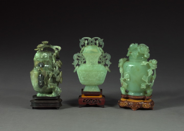 Appraisal: Group of Three Carved Jade Vases consisting of a Chinese