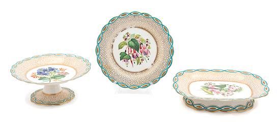 Appraisal: A Twelve-Piece English Porcelain Botanical Dessert Service Diameter of tazzas