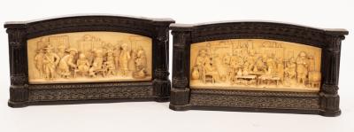 Appraisal: A pair of th Century Flemish carved ivory tavern scenes