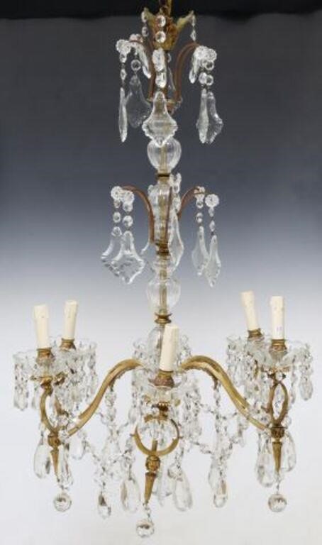 Appraisal: Italian six-light chandelier th c having molded glass standard issuing