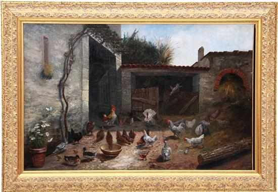 Appraisal: Miguel Spanish th century FARMYARD SCENE oil on canvas framed