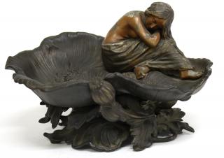 Appraisal: Art Nouveau Bronze Compote Depicting a young girl seated among