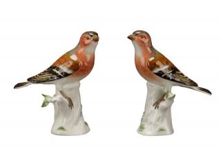 Appraisal: Pair of Meissen Porcelain Perching Bird Figurines Meissen German founded