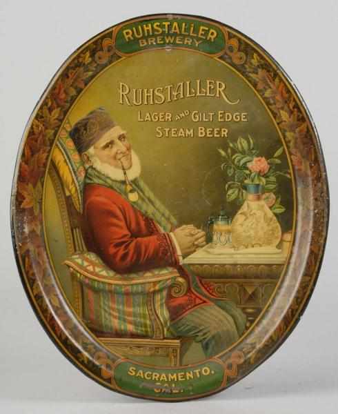 Appraisal: Ruhstaller Beer Serving Tray Description Nice image of man smoking