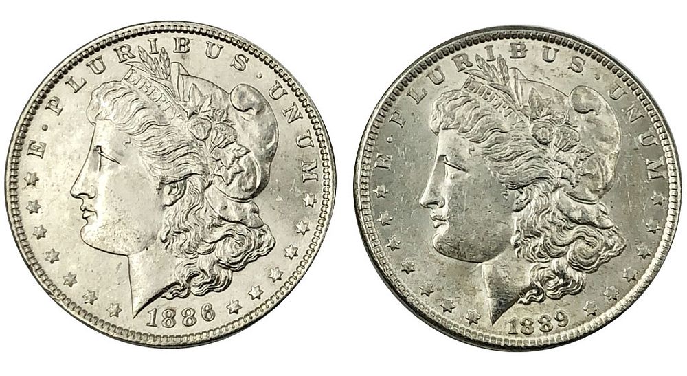 Appraisal: and Morgan Silver Dollar Coin Lot Pair of stunning Morgans