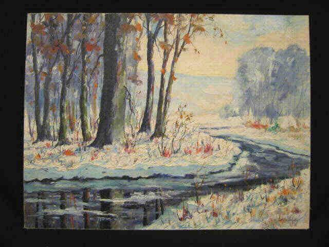 Appraisal: R Emmett Owen Oil on Studio Board winter landscape x