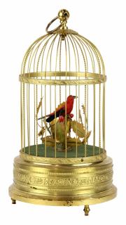 Appraisal: Continental caged bird automaton Continental caged bird automaton executed in