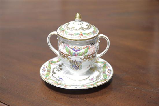 Appraisal: DRESDEN POT DE CREME SET Having embossed cherub motifs and