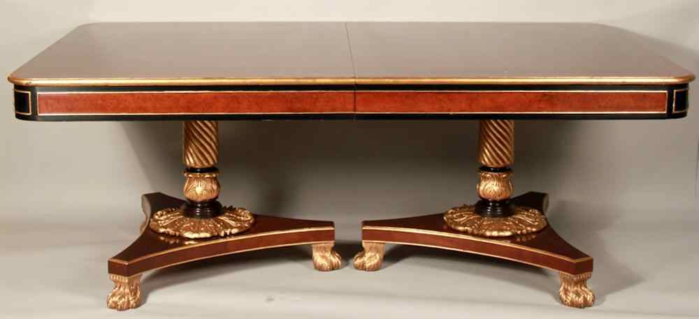 Appraisal: REGENCY STYLE BAKER INLAID MAHOGANY PARCEL GILTWOOD DINING ROOM TABLE