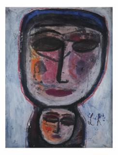 Appraisal: Modern Gouache Portrait of Two Faces Modern gouache portrait of