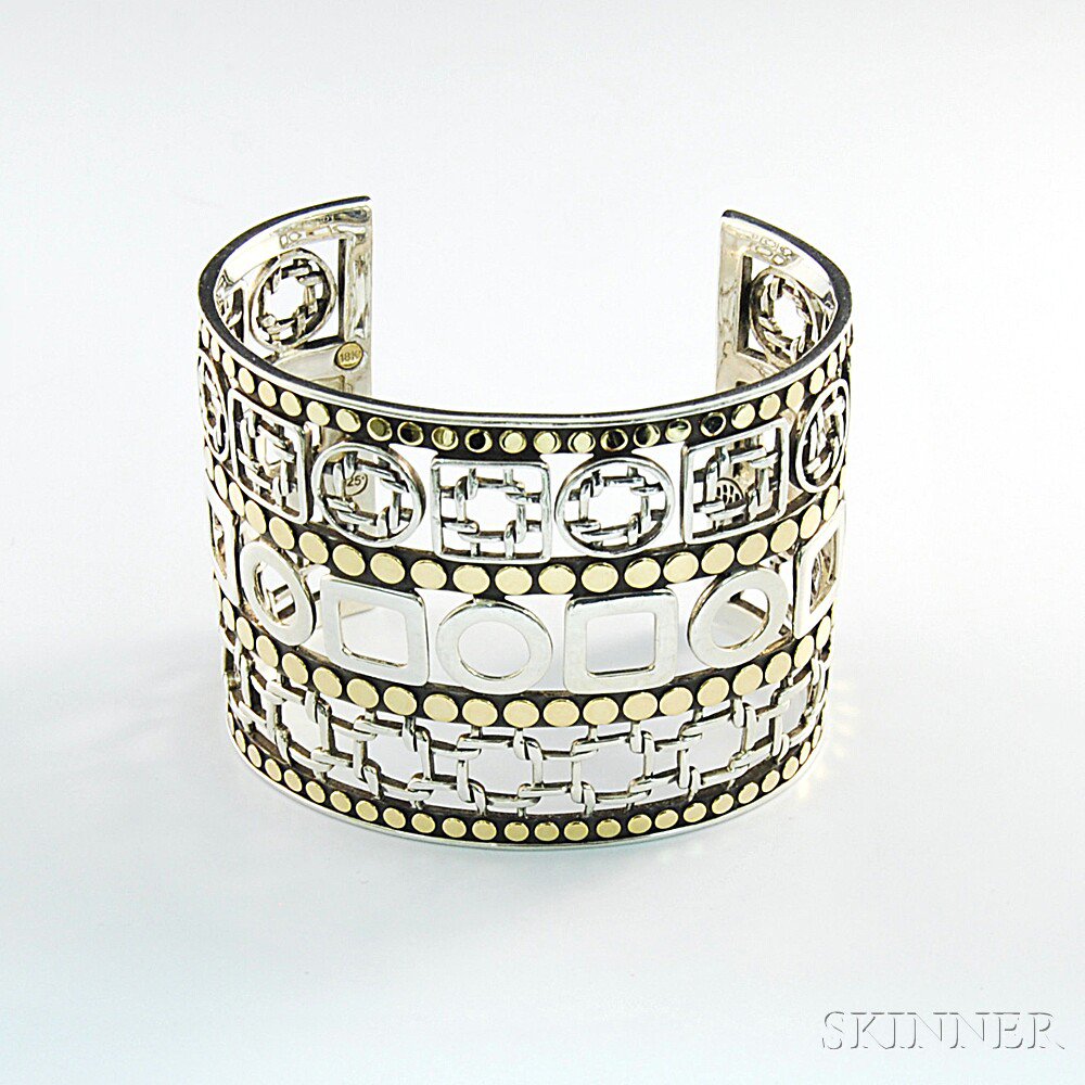 Appraisal: John Hardy Bedeg Sterling Silver and kt Gold Openwork Cuff