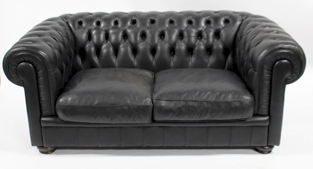 Appraisal: Vintage and Fine Quality Leather Chesterfield Sofa Nice size and