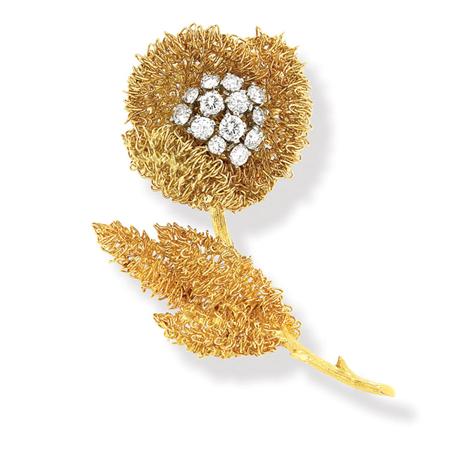 Appraisal: Gold and Diamond Flower Clip-Brooch Van Cleef Arpels Estimate -