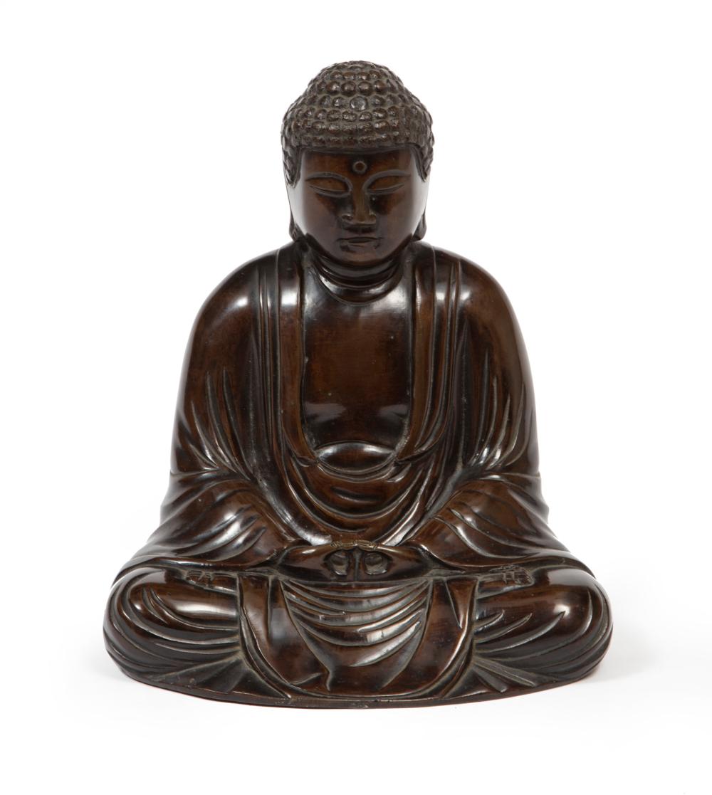 Appraisal: JAPANESE PATINATED BRONZE FIGURE OF BUDDHAJapanese Patinated Bronze Figure of