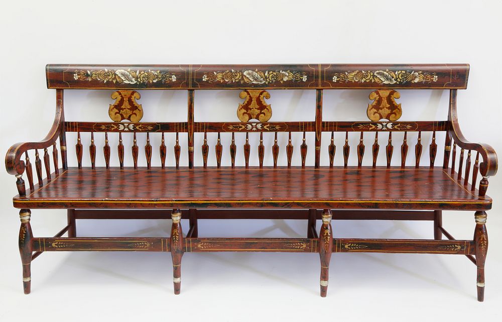 Appraisal: American Decorated Triple-Back Settee circa American Decorated Triple-Back Settee circa