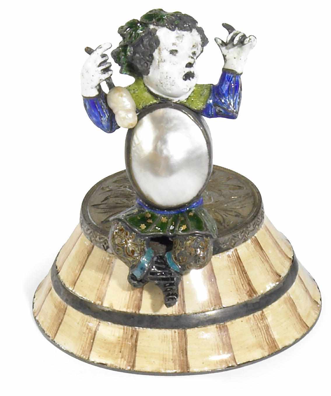 Appraisal: A Continental silver gilt enamel and mother of pearl figure