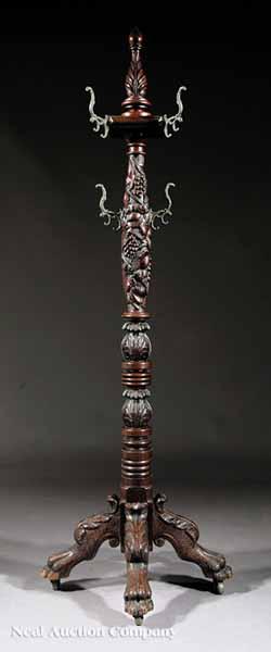 Appraisal: An American Carved Mahogany Hall Stand late th c exuberantly