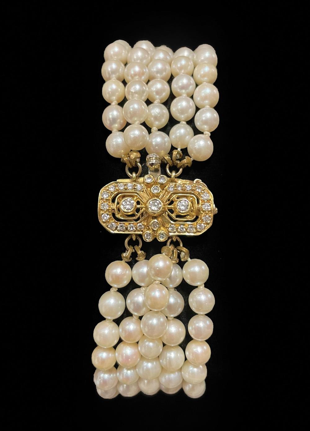 Appraisal: kt Yellow Gold Pearl and Diamond Bracelet with strands of