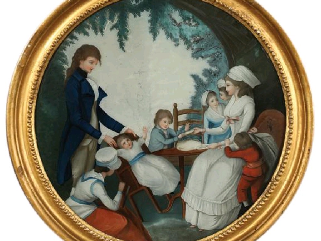 Appraisal: ENGLISH SCHOOL th century A family meal under an arbor