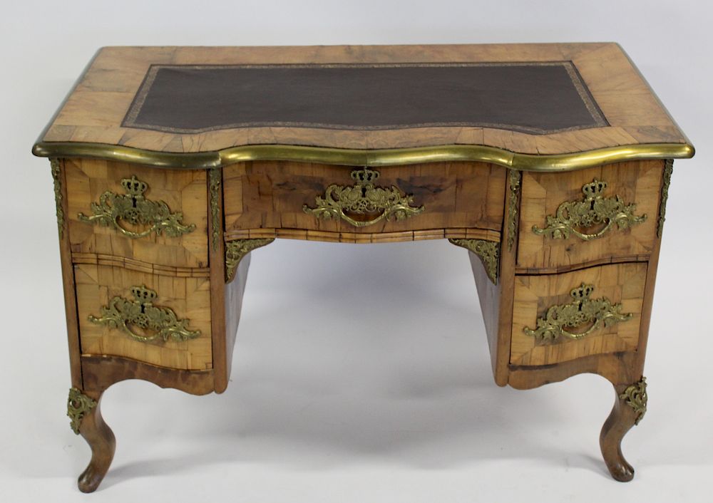 Appraisal: Antique Continental Walnut And Leathertop Bronze Mounted Desk From a