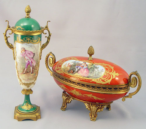 Appraisal: SEVRES FRENCH PORCELAIN COVERED URN COVERED BOWL piece lot to