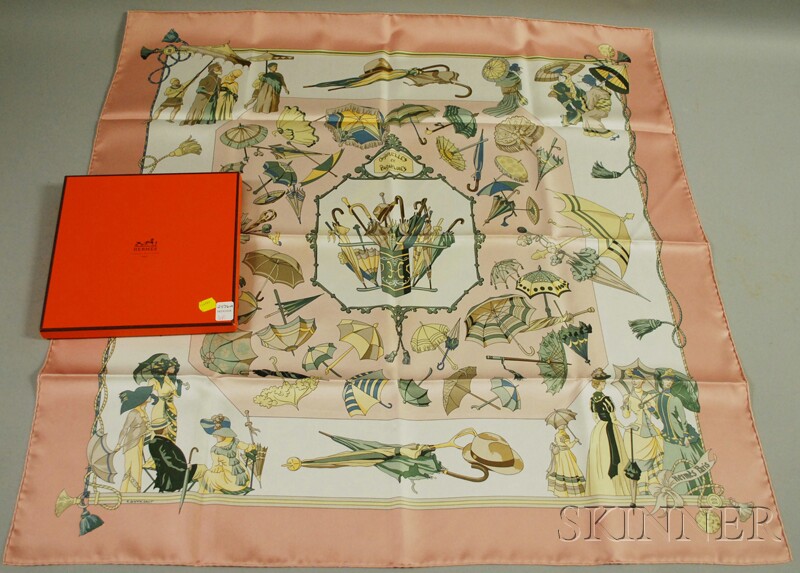 Appraisal: Silk Scarf Herm s Umbrelles et Parapluies x in boxed