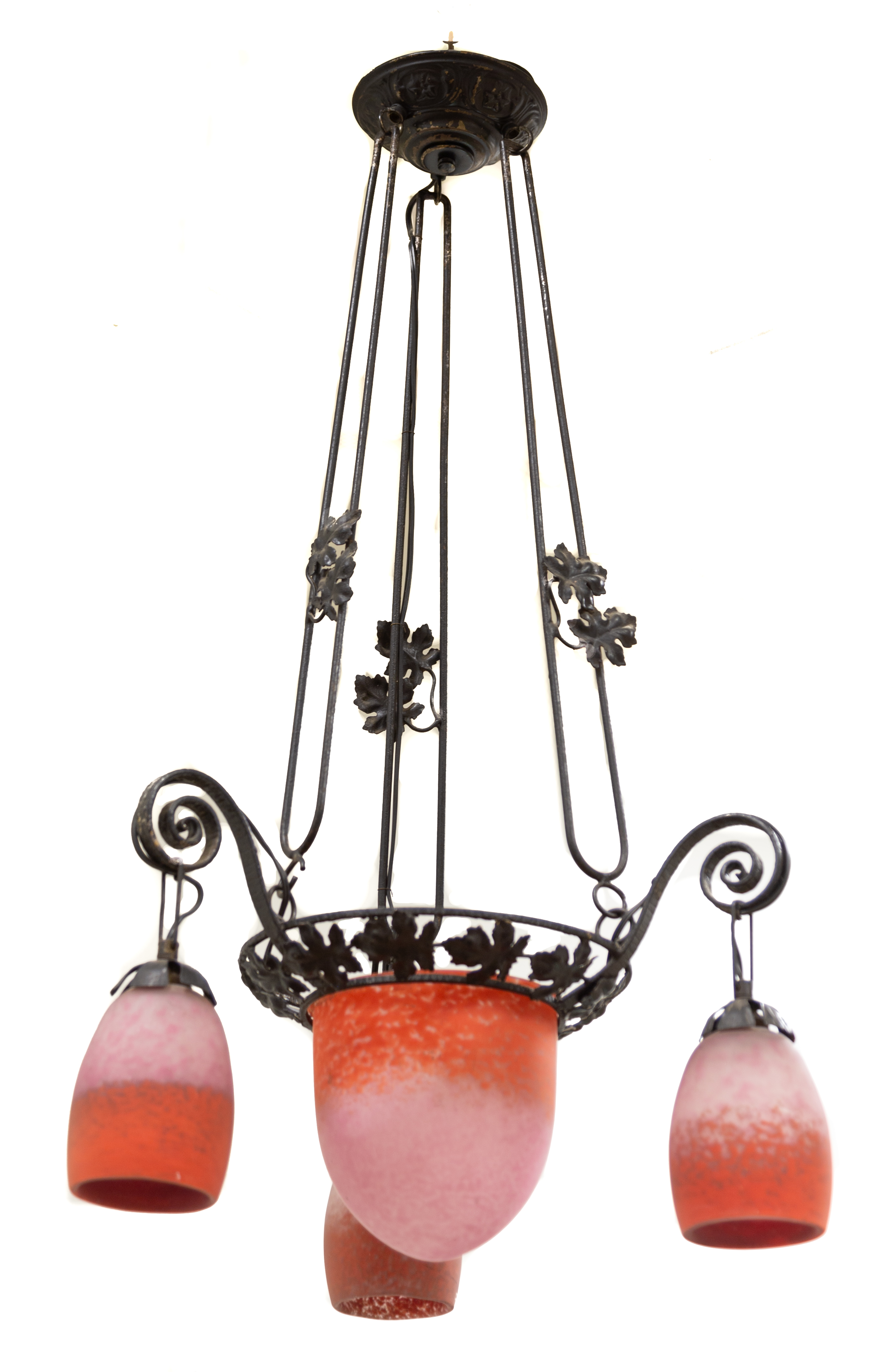 Appraisal: RETHONDES DEGU ART NOUVEAU PATE-DE-VERRE CHANDELIER French early th century