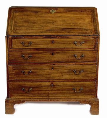 Appraisal: A late George III mahogany bureau the hinged fall enclosing