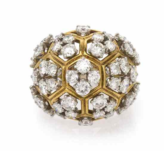 Appraisal: An Karat Gold and Diamond Bombe Ring Argentina in a