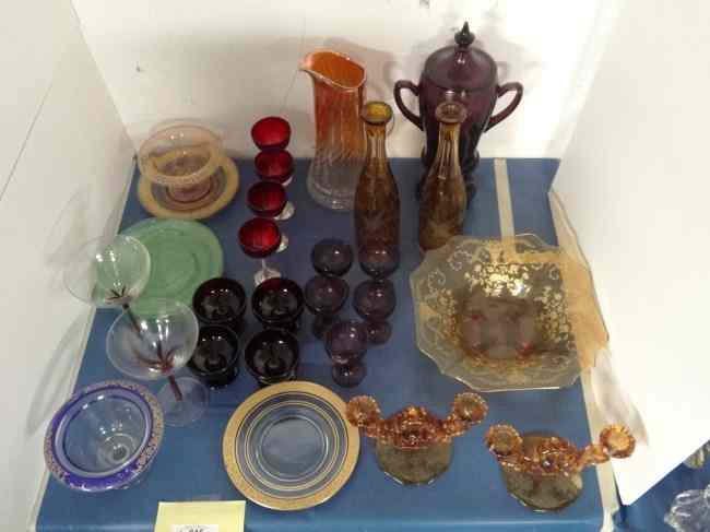 Appraisal: Misc glass lot including amber candlesticks depression glass etc