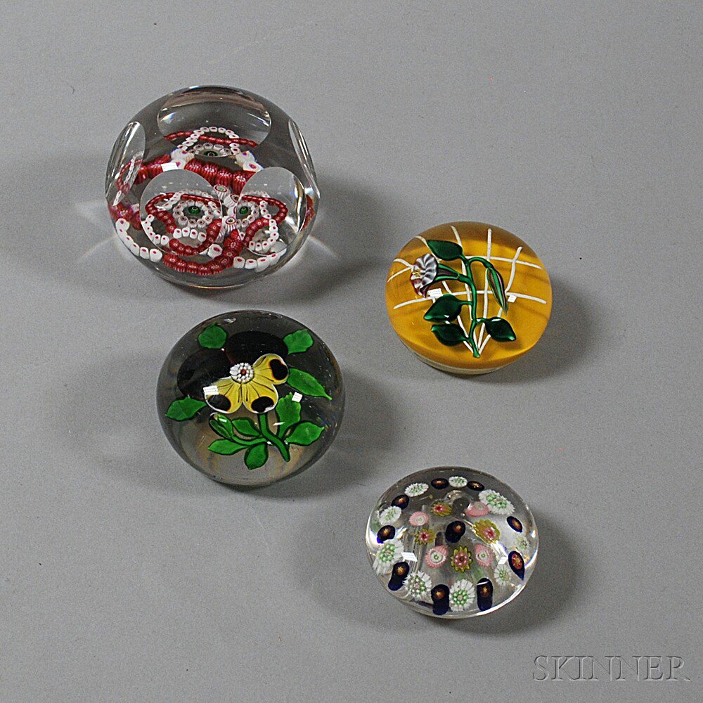 Appraisal: Four Art Glass Paperweights th century two millefiori one small