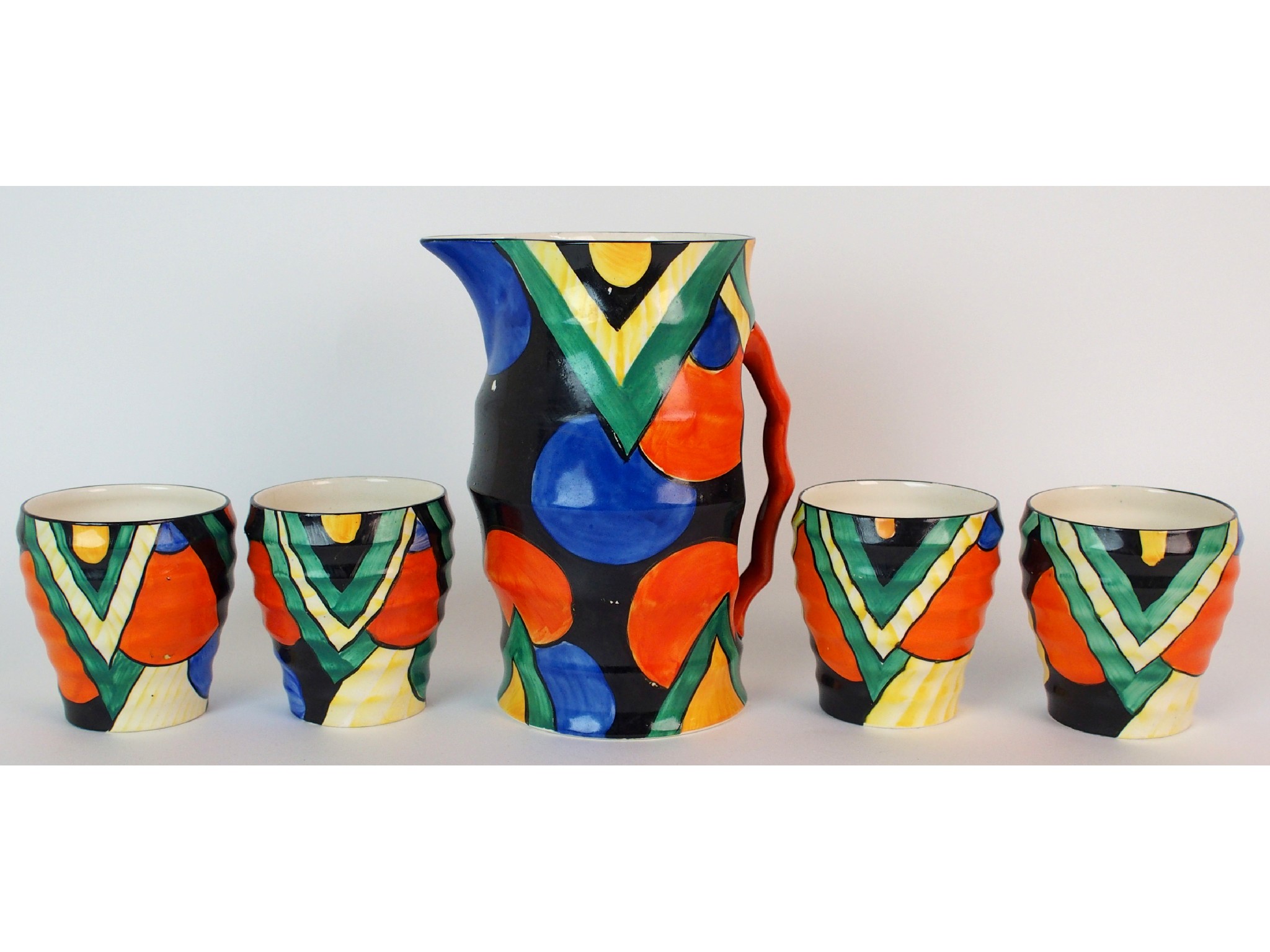 Appraisal: A Crown Devon Art Deco cubist lemonade jug and four