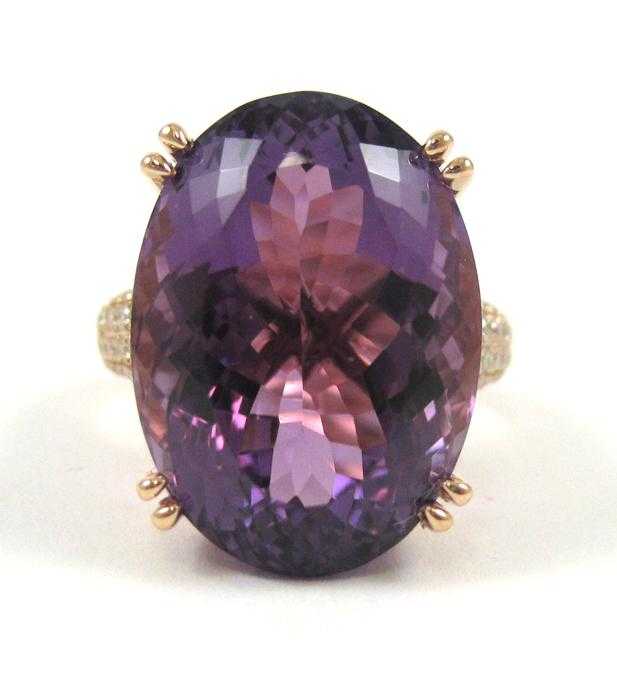 Appraisal: AMETHYST DIAMOND AND FOURTEEN KARAT GOLD RING The rose gold