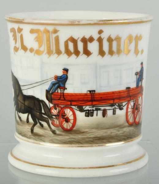 Appraisal: Horse-Drawn Firemen Ladder Truck Shaving Mug Description Gilt name Mariner