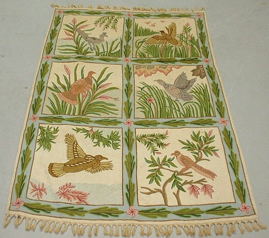 Appraisal: Art Nouveau crewelwork wall hanging th c with bird motif