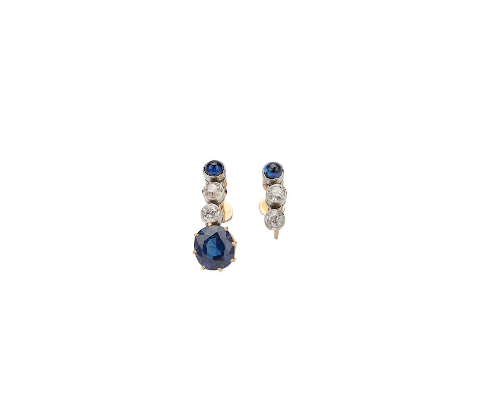 Appraisal: K Gold Platinum Sapphire and Diamond Earrings K Gold Platinum