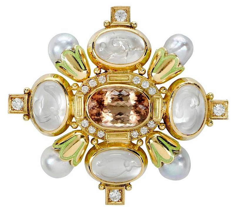 Appraisal: Elizabeth Gage kt Gold and Gemstone Brooch center oval faceted