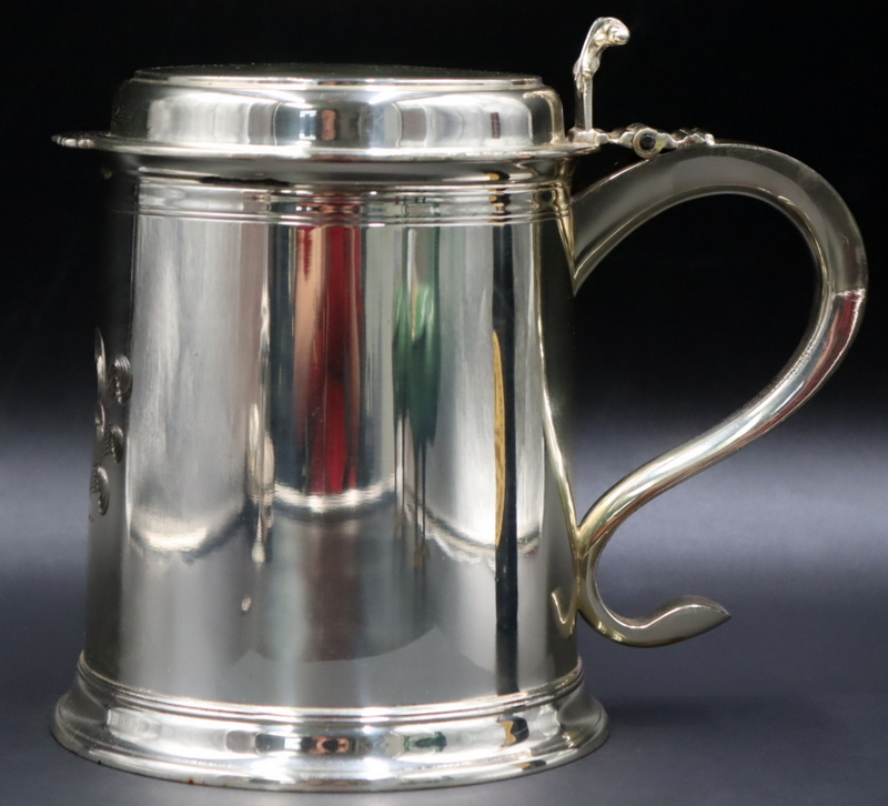 Appraisal: STERLING Large Tiffany Co Sterling Tankard With hinged lid Stamped